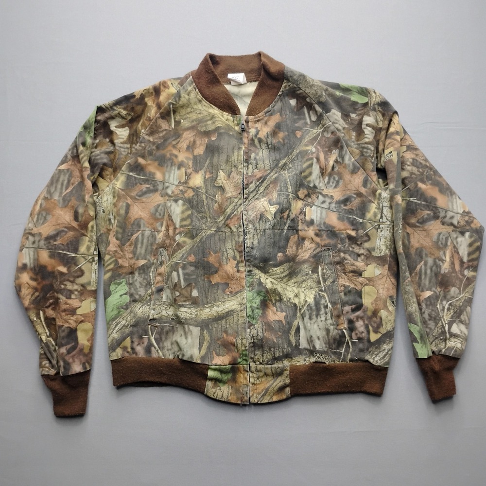 Vintage Advantage Timber Camo Bomber Jacket Mens XL Made in USA Full Zip